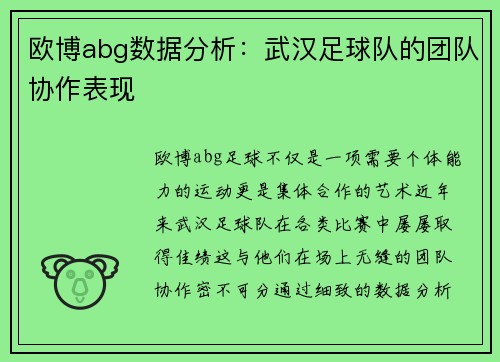 欧博abg数据分析：武汉足球队的团队协作表现